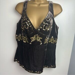 WD•NY Brown Velvet Y2K Vintage Gold Sequins Embroidered Fairy Goth Core Top 14